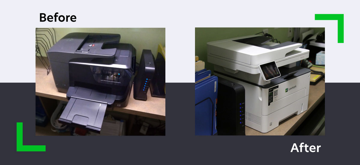 Getwell Solutions Lexmark printer upgrade - before and after images.