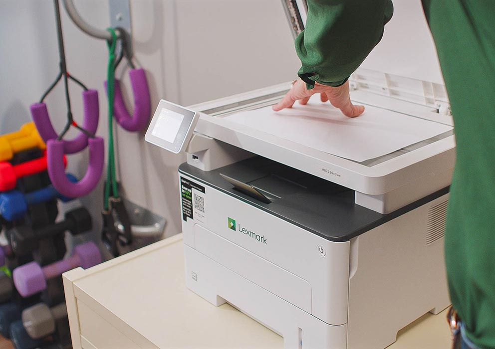 Lexmark Black and White All-in-One 3-series (MB2236i) printer in a veteran owned small business healthcare clinic.