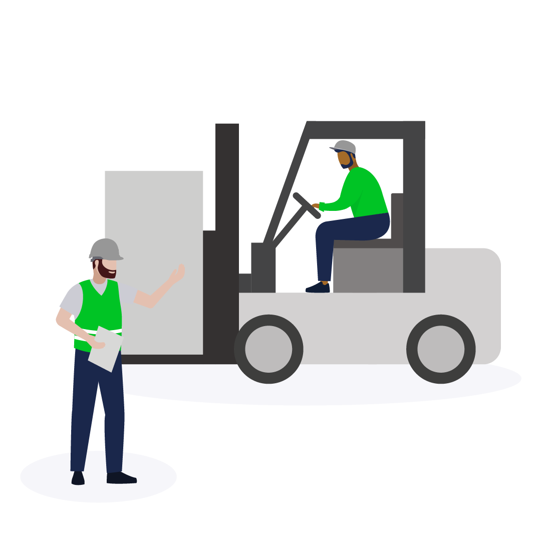 Forklift with warehouse manager directing flow of traffic